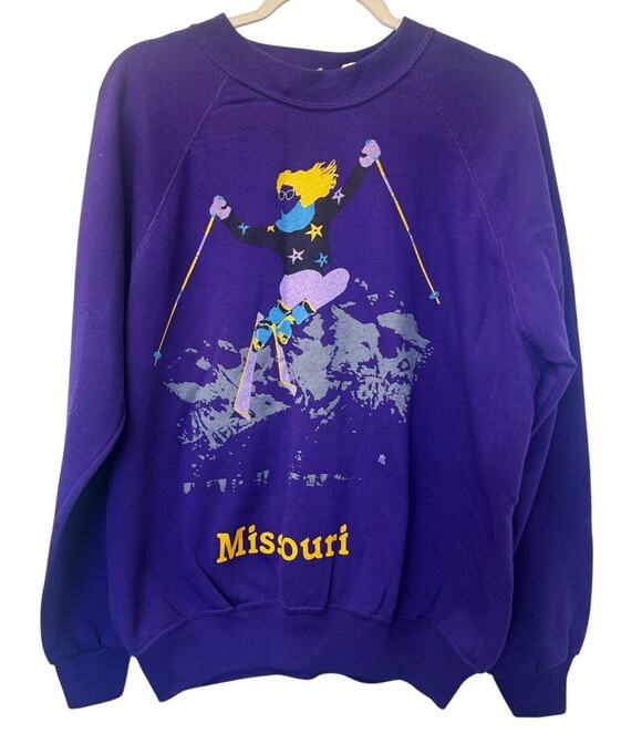 Basset-Walker Sweaters - Vintage 1986 Bassett-Walker Missouri Ski Sweatshirt Purple Deadstock NWT XL